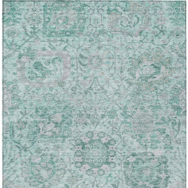 HomeRoots 5' Teal Blue and Gray Damask Area Rug - Elegant, Washable Design for Indoor and Outdoor Spaces 8' X 10' 603794