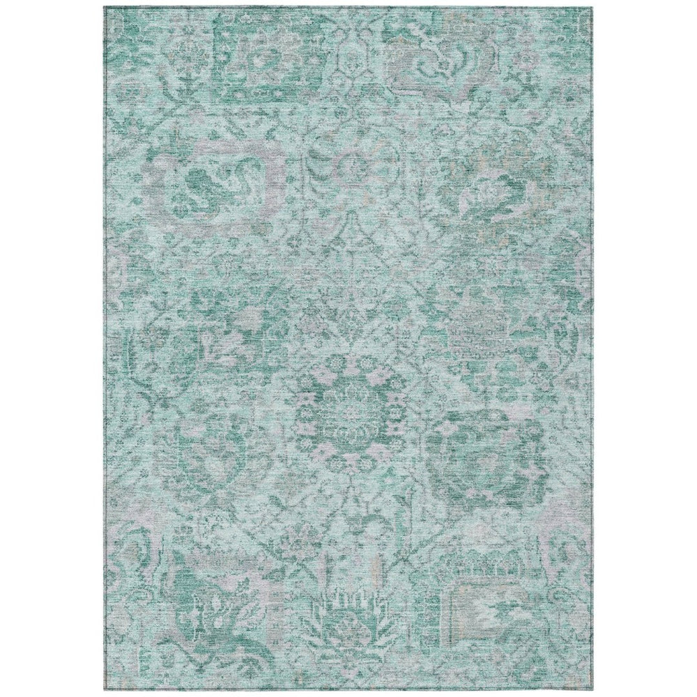HomeRoots 5' Teal Blue and Gray Damask Area Rug - Elegant, Washable Design for Indoor and Outdoor Spaces 8' X 10' 603794