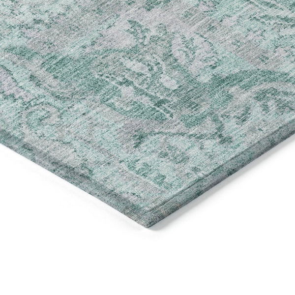 HomeRoots 5' Teal Blue and Gray Damask Area Rug - Elegant, Washable Design for Indoor and Outdoor Spaces 8' X 10' 603794