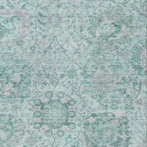 HomeRoots 5' Teal Blue and Gray Damask Area Rug - Elegant, Washable Design for Indoor and Outdoor Spaces 8' X 10' 603794