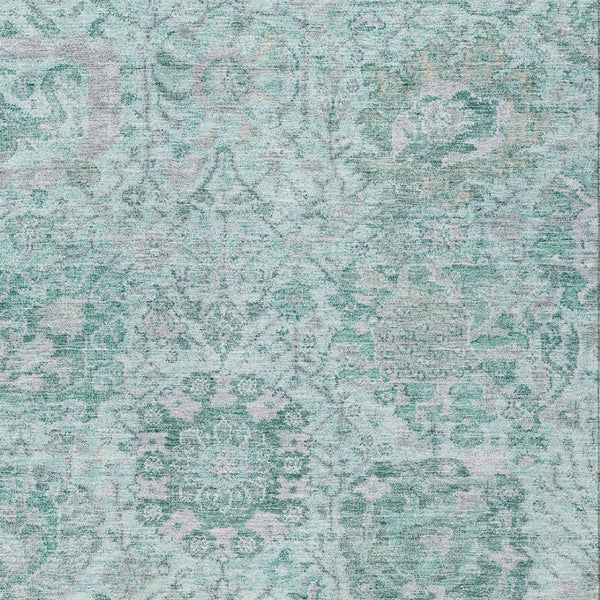 HomeRoots 5' Teal Blue and Gray Damask Area Rug - Elegant, Washable Design for Indoor and Outdoor Spaces 8' X 10' 603794