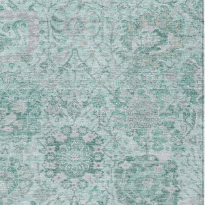 HomeRoots 9' X 12' Stylish Teal Blue & Gray Damask Area Rug - Washable, Stain-Resistant for Indoor & Outdoor Use 603795