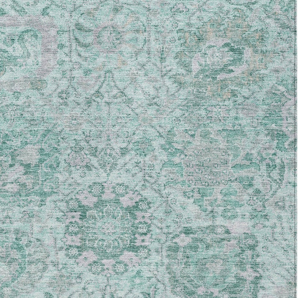 HomeRoots 9' X 12' Stylish Teal Blue & Gray Damask Area Rug - Washable, Stain-Resistant for Indoor & Outdoor Use 603795