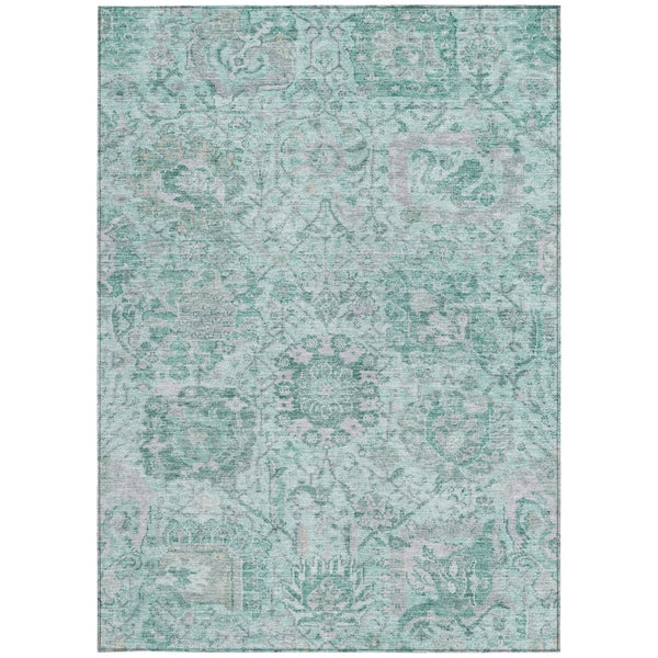 HomeRoots 5' Teal Blue and Gray Damask Area Rug - Elegant, Washable Design for Indoor and Outdoor Spaces 10' X 14' 603796