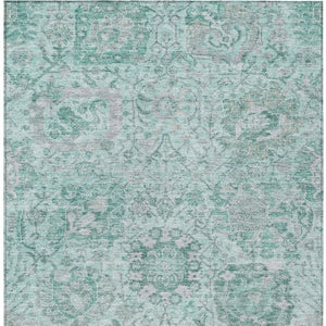 HomeRoots 5' Teal Blue and Gray Damask Area Rug - Elegant, Washable Design for Indoor and Outdoor Spaces 10' X 14' 603796