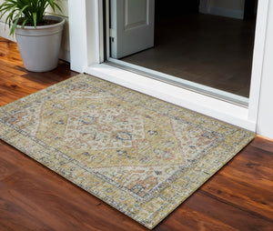 Homeroots 3' Transform Your Space With A Wheat Terra Cotta And Black Oriental Washable Area Rug For Any Setting 3' X 5' Polyester 603797