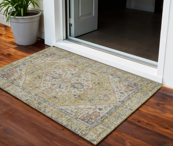 Homeroots 3' Transform Your Space With A Wheat Terra Cotta And Black Oriental Washable Area Rug For Any Setting 3' X 5' Polyester 603797