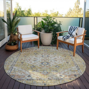 Homeroots 3' Transform Your Space With A Wheat Terra Cotta And Black Oriental Washable Area Rug For Any Setting 8' Round Polyester 603799