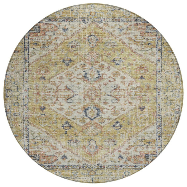 HomeRoots 5' Stylish Wheat and Terra Cotta Black Oriental Washable Area Rug for Indoor and Outdoor Use 8' Round 603799
