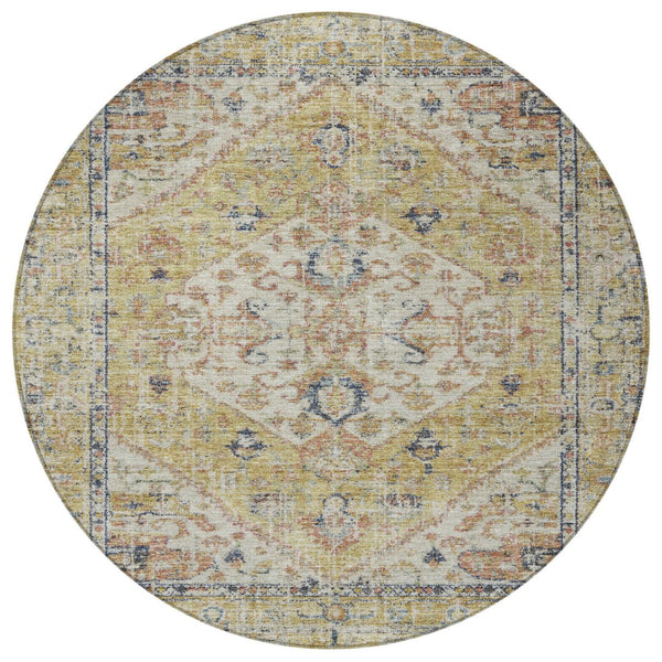 Homeroots 3' Transform Your Space With A Wheat Terra Cotta And Black Oriental Washable Area Rug For Any Setting 8' Round Polyester 603799