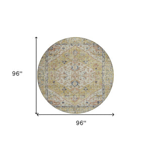 Homeroots 3' Transform Your Space With A Wheat Terra Cotta And Black Oriental Washable Area Rug For Any Setting 8' Round Polyester 603799