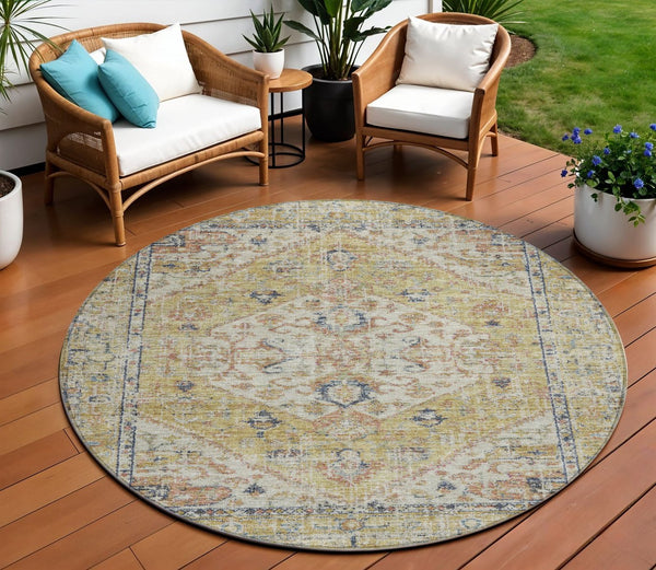 Homeroots 3' Transform Your Space With A Wheat Terra Cotta And Black Oriental Washable Area Rug For Any Setting 8' Round Polyester 603799