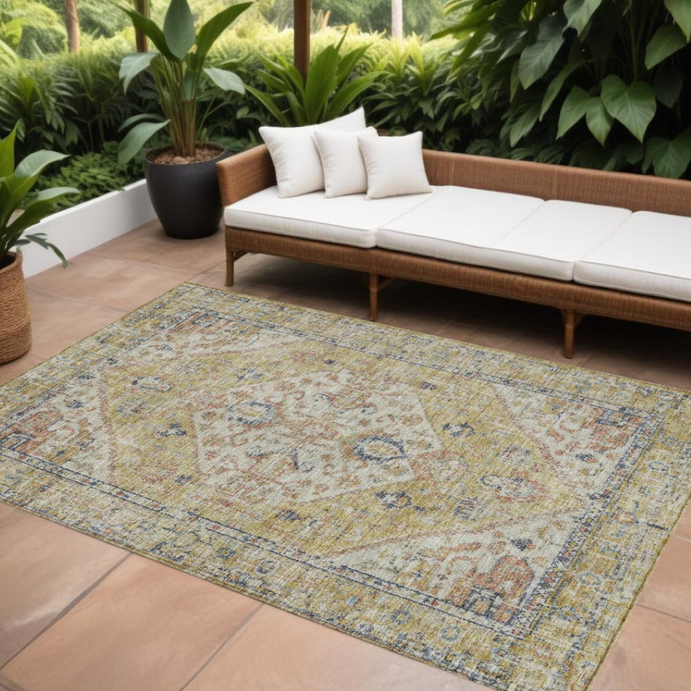 HomeRoots 5' Stylish Wheat and Terra Cotta Black Oriental Washable Area Rug for Indoor and Outdoor Use 10' X 14' 603802