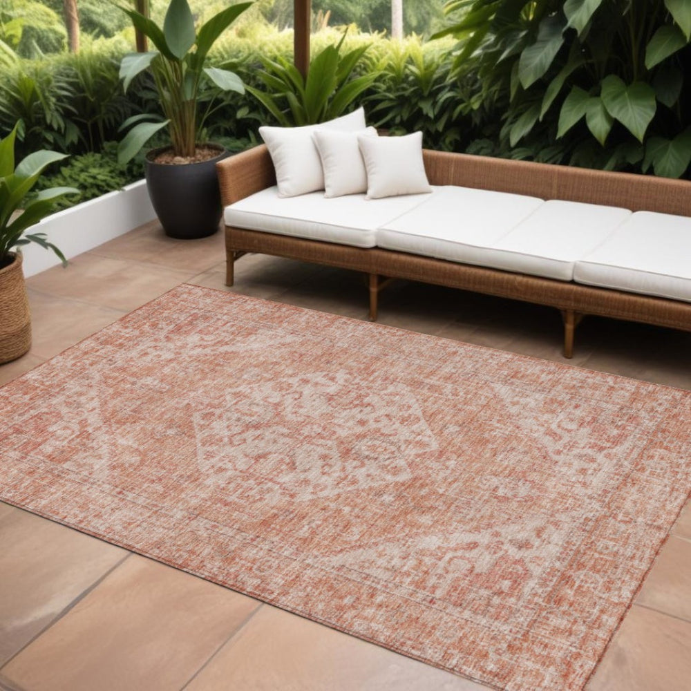 HomeRoots 5' Coral and Pink Oriental Area Rug - Washable, Durable Design for Indoor and Outdoor Elegance 8' X 10' 603806