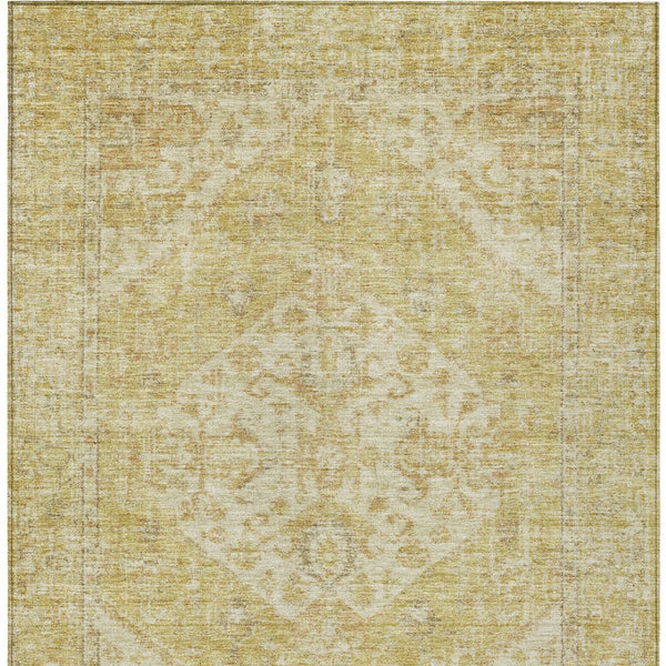 HomeRoots 5' Elegant Gold Tan Beige Oriental Area Rug - Durable, Washable for Indoor & Outdoor Spaces 5' X 8' 603810