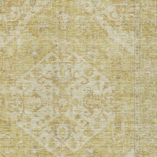 HomeRoots 5' Elegant Gold Tan Beige Oriental Area Rug - Durable, Washable for Indoor & Outdoor Spaces 5' X 8' 603810