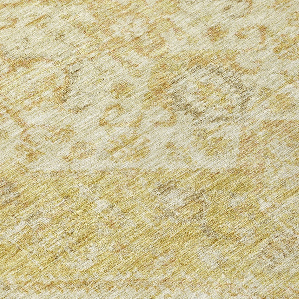 HomeRoots 5' Elegant Gold Tan Beige Oriental Area Rug - Durable, Washable for Indoor & Outdoor Spaces 8' Round 603811