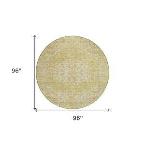 HomeRoots 5' Elegant Gold Tan Beige Oriental Area Rug - Durable, Washable for Indoor & Outdoor Spaces 8' Round 603811