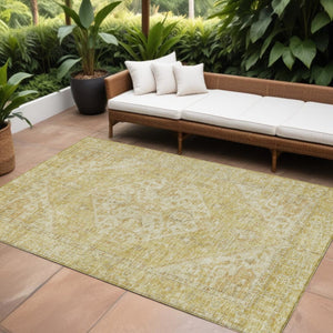 HomeRoots 5' Elegant Gold Tan Beige Oriental Area Rug - Durable, Washable for Indoor & Outdoor Spaces 8' X 10' 603812
