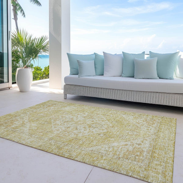 HomeRoots 9' X 12' Gold Tan Beige Oriental Washable Area Rug - Elegant Durable Design for Indoor & Outdoor Use 603813