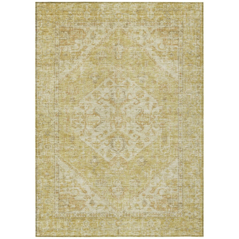 HomeRoots 9' X 12' Gold Tan Beige Oriental Washable Area Rug - Elegant Durable Design for Indoor & Outdoor Use 603813
