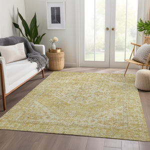 HomeRoots 9' X 12' Gold Tan Beige Oriental Washable Area Rug - Elegant Durable Design for Indoor & Outdoor Use 603813