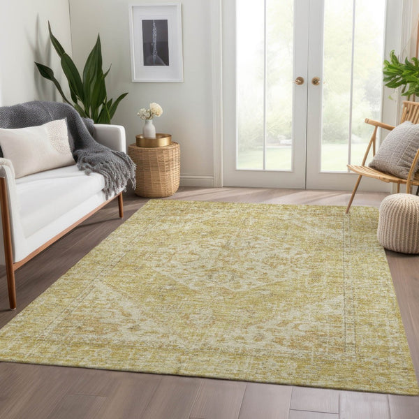 HomeRoots 9' X 12' Gold Tan Beige Oriental Washable Area Rug - Elegant Durable Design for Indoor & Outdoor Use 603813
