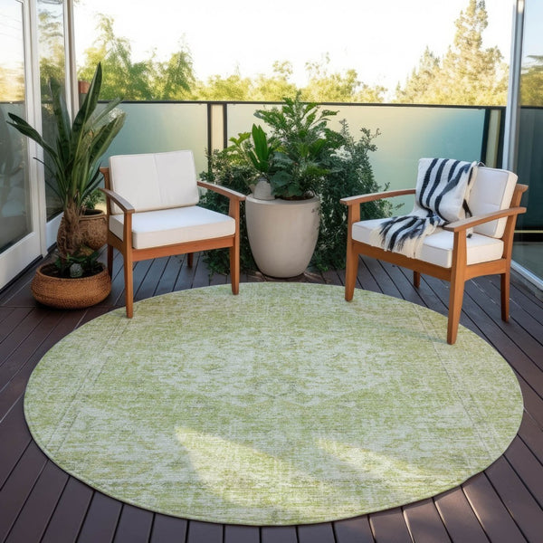 HomeRoots 5' Elegant Sage and Ivory Oriental Indoor Outdoor Area Rug – Durable, Washable, Timeless Design 8' Round 603817