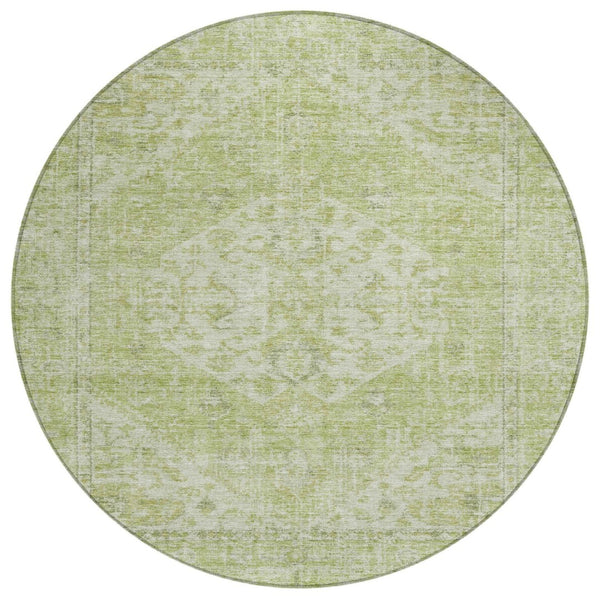 HomeRoots 5' Elegant Sage and Ivory Oriental Indoor Outdoor Area Rug – Durable, Washable, Timeless Design 8' Round 603817