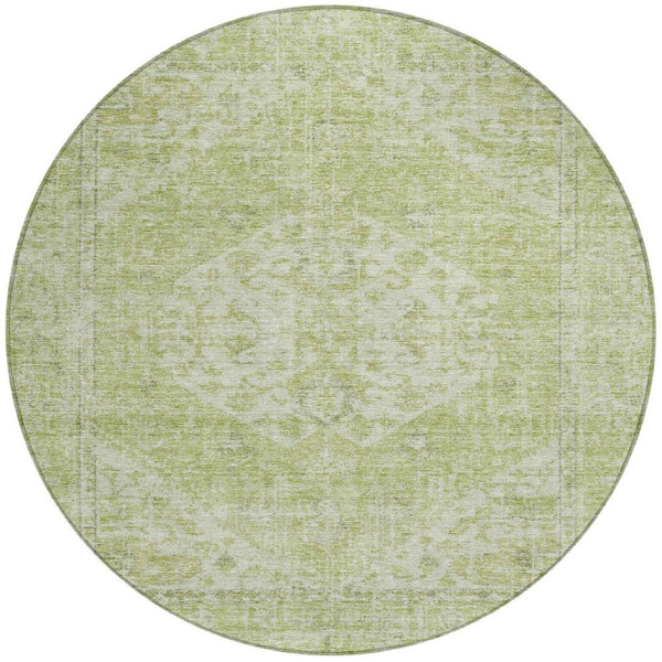 HomeRoots 5' Elegant Sage and Ivory Oriental Indoor Outdoor Area Rug – Durable, Washable, Timeless Design 8' Round 603817