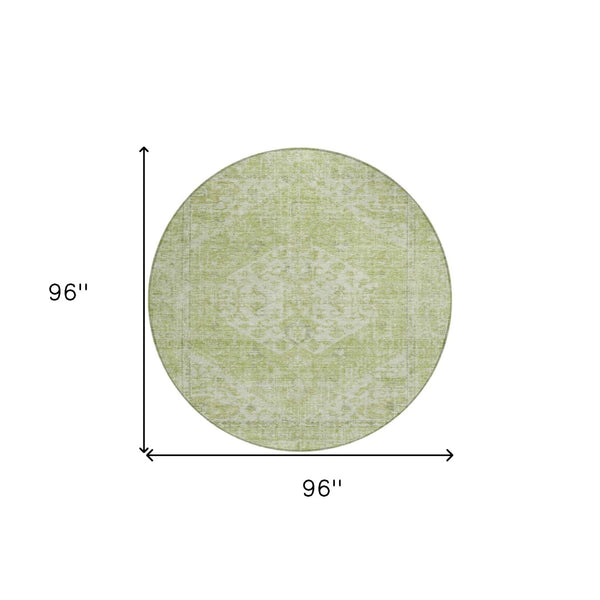 HomeRoots 5' Elegant Sage and Ivory Oriental Indoor Outdoor Area Rug – Durable, Washable, Timeless Design 8' Round 603817