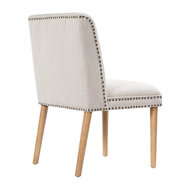 English Elm Light Luxury Rivet Trim Linen Upholstered Dining Chairs Rubberwood Tufted Set Beige+Natural N768P403745N