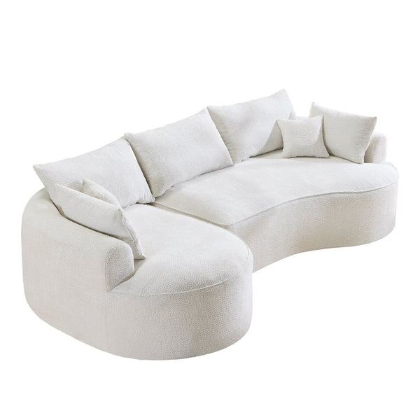English Elm 124.5-inch Curved Chenille Sectional Sofa with Pillows Deep Seat Living Room Couch White W3612S00026