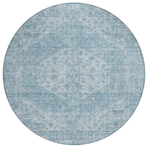 HomeRoots 5' Elegant Sky Blue and Ivory Oriental Washable Area Rug for Indoor and Outdoor Spaces, Easy Care 8' Round 603823