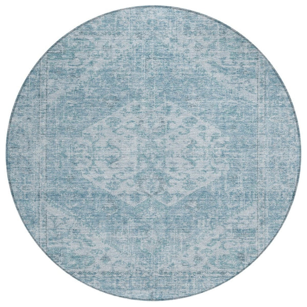 HomeRoots 5' Elegant Sky Blue and Ivory Oriental Washable Area Rug for Indoor and Outdoor Spaces, Easy Care 8' Round 603823