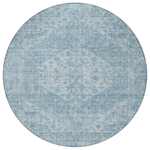 HomeRoots 5' Elegant Sky Blue and Ivory Oriental Washable Area Rug for Indoor and Outdoor Spaces, Easy Care 8' Round 603823