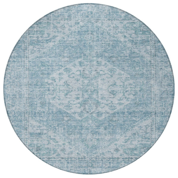 HomeRoots 5' Elegant Sky Blue and Ivory Oriental Washable Area Rug for Indoor and Outdoor Spaces, Easy Care 8' Round 603823