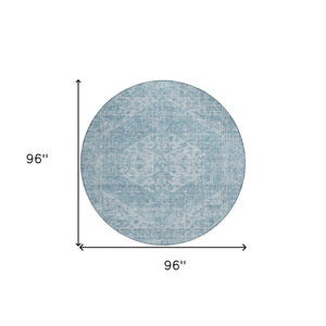 HomeRoots 5' Elegant Sky Blue and Ivory Oriental Washable Area Rug for Indoor and Outdoor Spaces, Easy Care 8' Round 603823