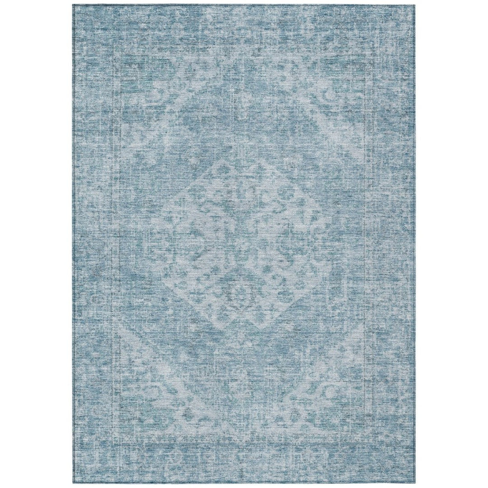 HomeRoots 5' Elegant Sky Blue and Ivory Oriental Washable Area Rug for Indoor and Outdoor Spaces, Easy Care 8' X 10' 603824