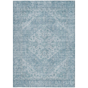 HomeRoots 5' Elegant Sky Blue and Ivory Oriental Washable Area Rug for Indoor and Outdoor Spaces, Easy Care 8' X 10' 603824