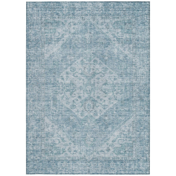 HomeRoots 5' Elegant Sky Blue and Ivory Oriental Washable Area Rug for Indoor and Outdoor Spaces, Easy Care 8' X 10' 603824
