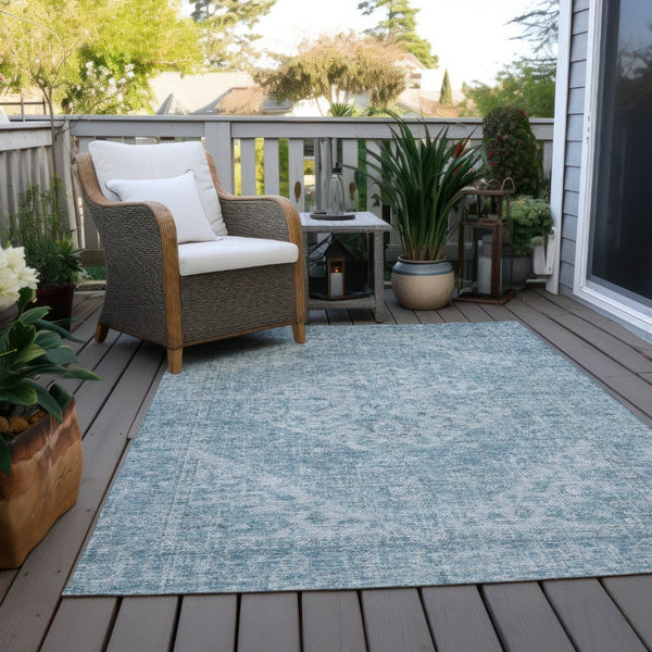 HomeRoots 5' Elegant Sky Blue and Ivory Oriental Washable Area Rug for Indoor and Outdoor Spaces, Easy Care 8' X 10' 603824