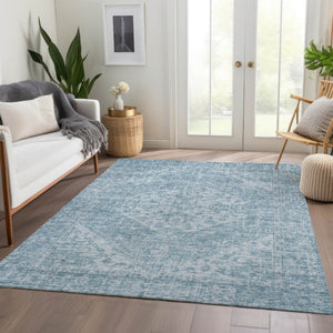 HomeRoots 9' Sky Blue and Ivory Oriental Area Rug - Durable, Washable Indoor/Outdoor Style for Any Space 603825