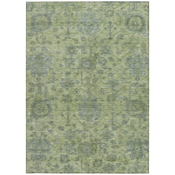 Homeroots 3' Artichoke Green And Gray Damask Washable Area Rug For Stylish Indoor And Outdoor Spaces 3' X 5' Polyester 603827