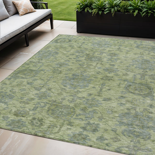 Homeroots 3' Artichoke Green And Gray Damask Washable Area Rug For Stylish Indoor And Outdoor Spaces 5' X 8' Polyester 603828