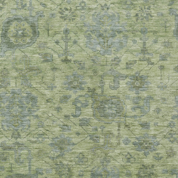 Homeroots 3' Artichoke Green And Gray Damask Washable Area Rug For Stylish Indoor And Outdoor Spaces 5' X 8' Polyester 603828