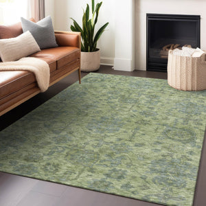 Homeroots 3' Artichoke Green And Gray Damask Washable Area Rug For Stylish Indoor And Outdoor Spaces 5' X 8' Polyester 603828