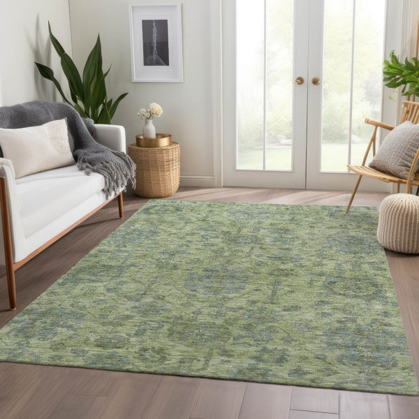 Homeroots 3' Artichoke Green And Gray Damask Washable Area Rug For Stylish Indoor And Outdoor Spaces 5' X 8' Polyester 603828