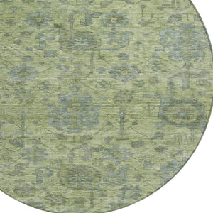Homeroots 3' Artichoke Green And Gray Damask Washable Area Rug For Stylish Indoor And Outdoor Spaces 8' Round Polyester 603829