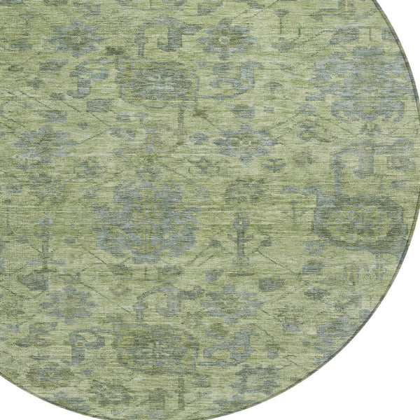 Homeroots 3' Artichoke Green And Gray Damask Washable Area Rug For Stylish Indoor And Outdoor Spaces 8' Round Polyester 603829